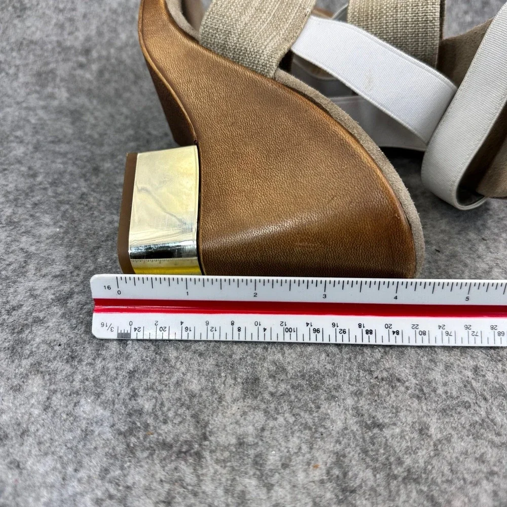 Charleston Wedge Sandals Womens 10 White Tan Elastic Comfort Shoes